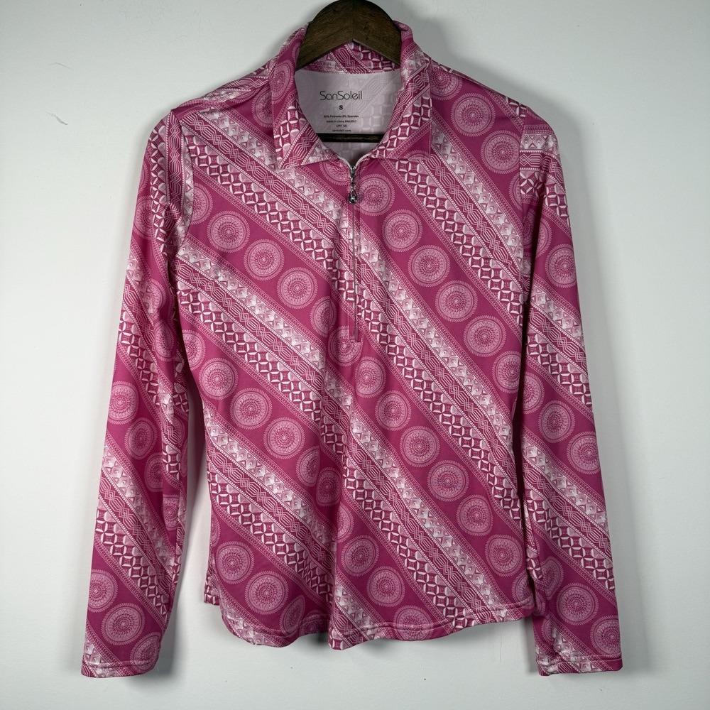 San Soleil Women's Athletic Top Stretchy Golf Pink White Size‎ Small 1/4 Zip